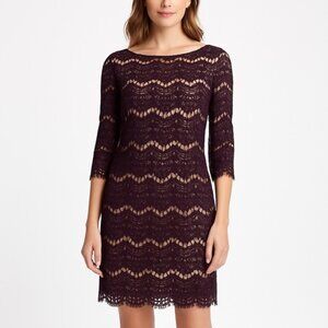 J Howard Plum Lace Sheath Dress Size 10 Nude Lined Cocktail Party